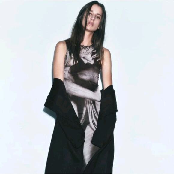 Zara Three Graces Mesh Maxi Dress Sleeveless Mesh Instagram Sheer Party Long S - Picture 3 of 15